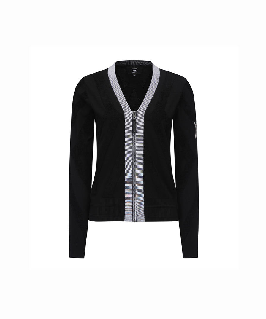 Women's Big Logo Intarsia Zip-Up Cardigan - Black