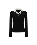Women's Logo Point Cable Sweater - Black