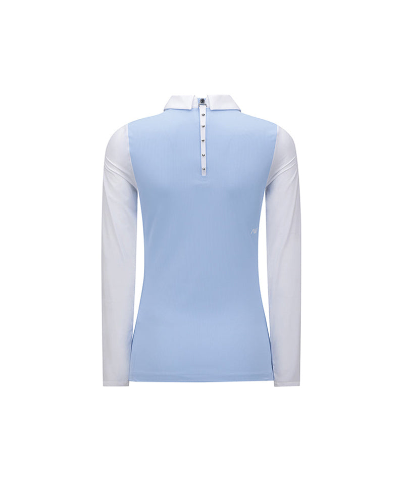Women's Triangle Mesh Block Long T-Shirt - S/Blue