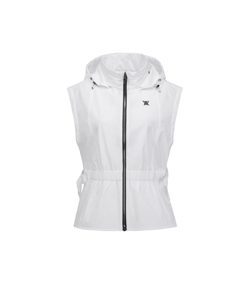 Women's Waist Shirring Hoody Vest - Off  White