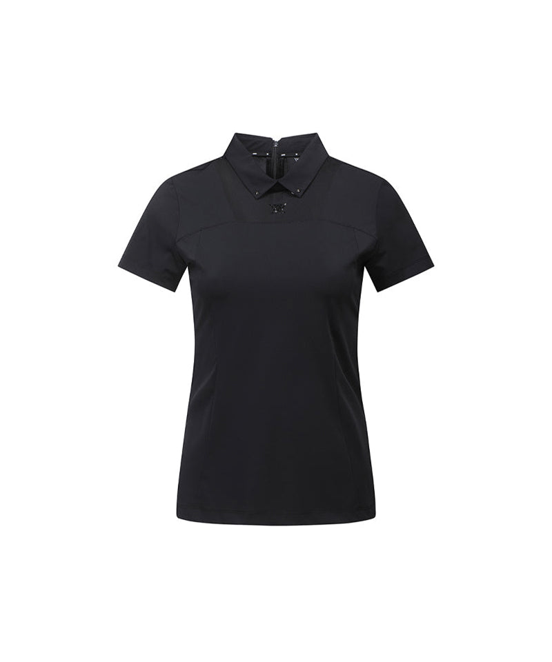 Women's Mash Block Point Short Sleeve Long T-Shirt - Black