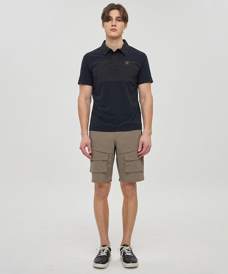 Men Wooven Patch Point Short T-Shirt - Black