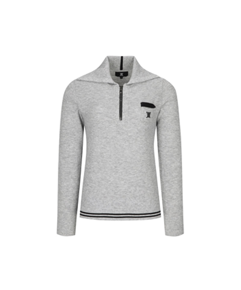 Women's Wide Collar Half Zip-Up Pullover - Mellange Gray