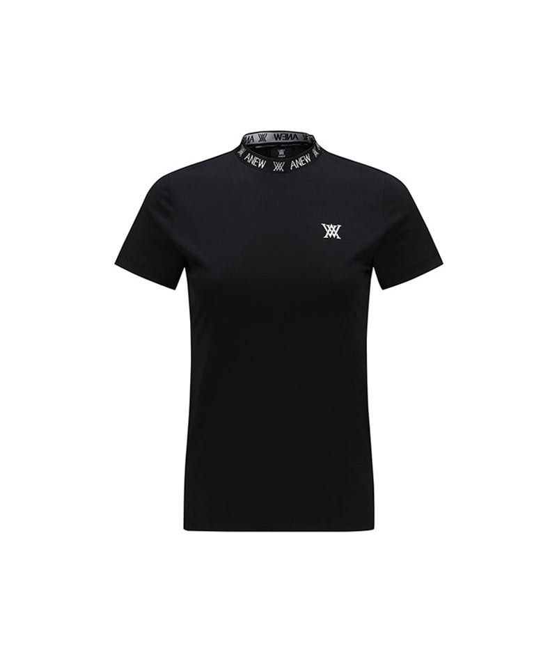 Women's Neck Jacquard Logo Short T-Shirt - Black