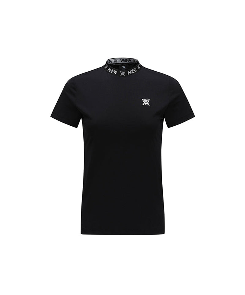 Women's Neck Jacquard Logo Short T-Shirt - Black