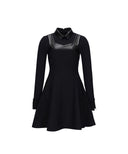Women's  Leather Mixed One-Piece - Black