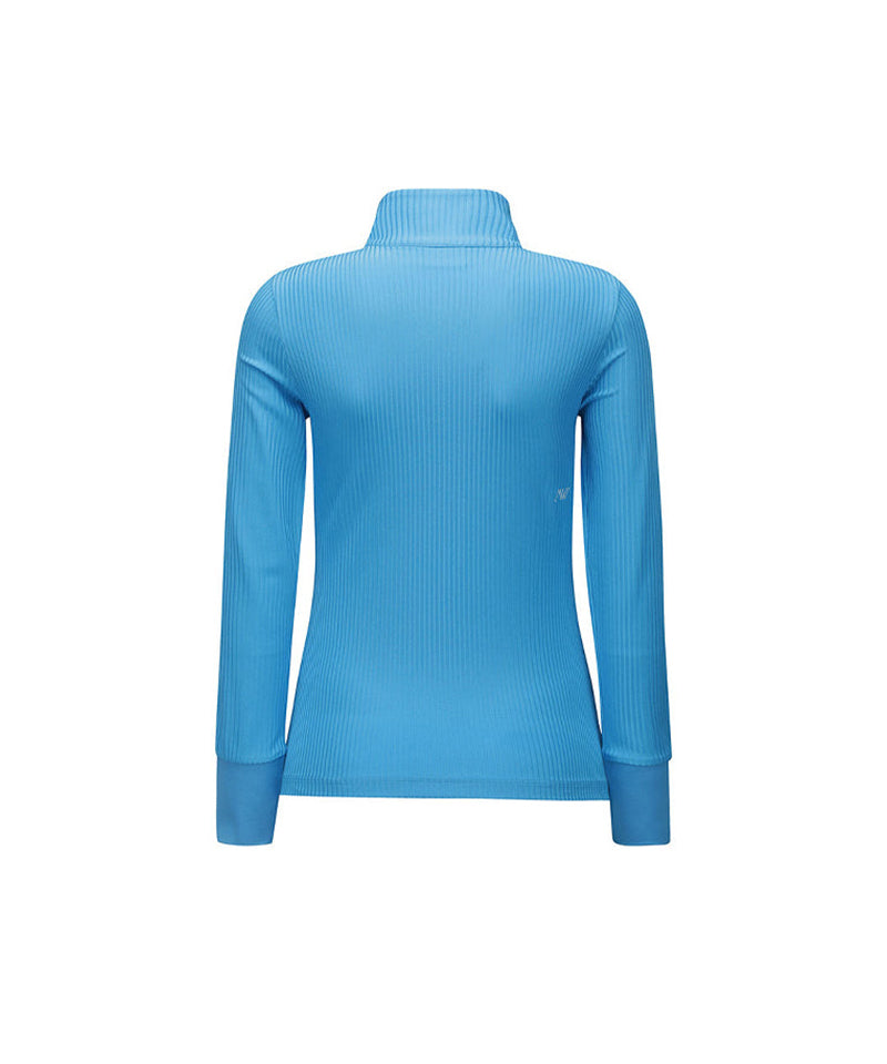 Women's Zipper Point Ribbed Long T-Shirt - Light Blue