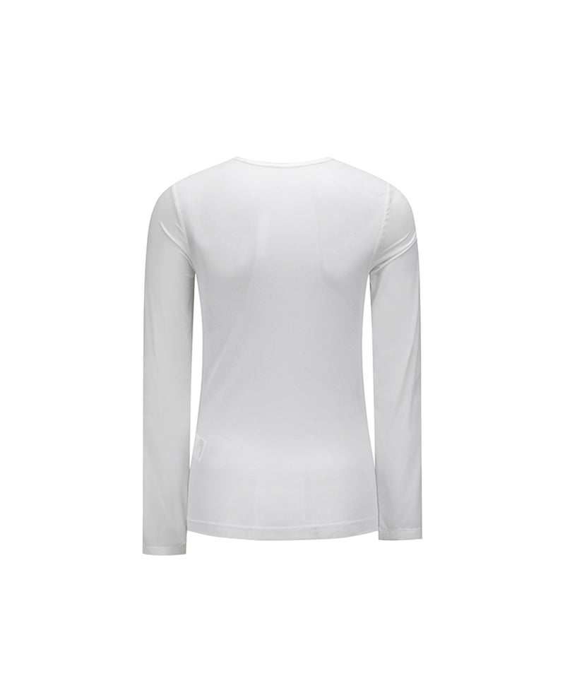 Women's Cold Fabric Round Mash Mix T-Shirt - White