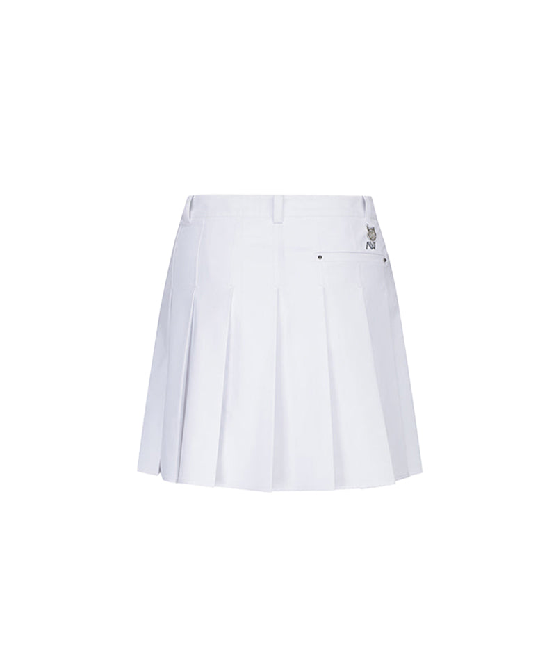 Women's Buckle Decoration Pleats Skirt - White