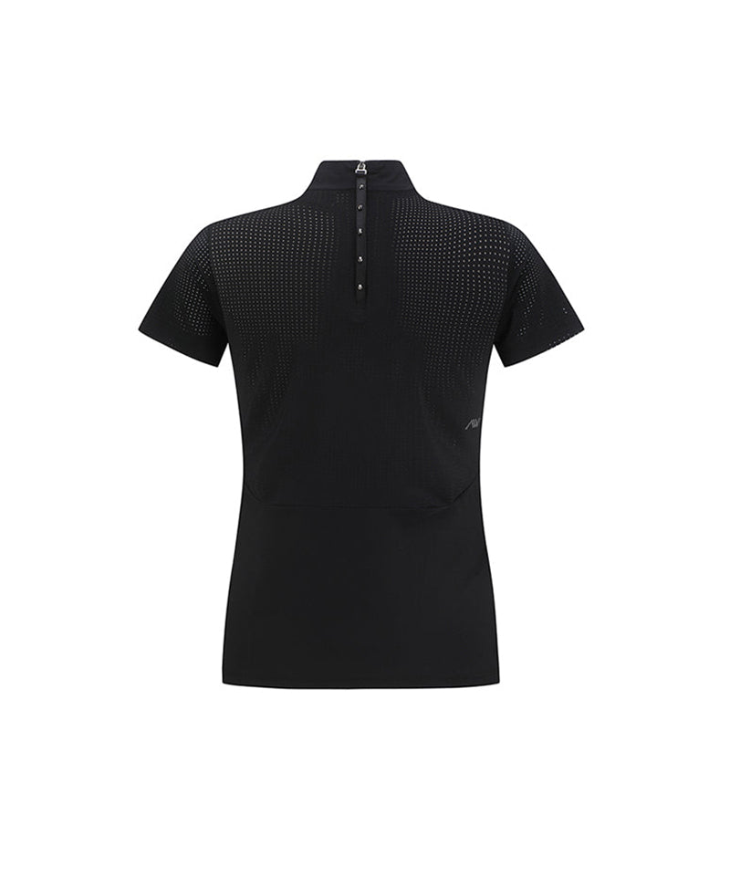 Women's High-Neck Mesh Back Short-Sleeved T-Shirt - Black
