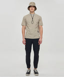 Men Woven Sleeve Crew Neck - Beige