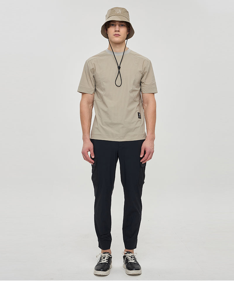Men Woven Sleeve Crew Neck - Beige