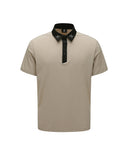 [Legacy Sale] Men Collar Logo Point Back Ventilation Short T-Shirt - Beige