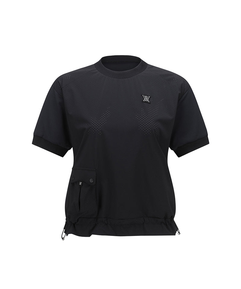 Women's Woven Block Mock Neck T-Shirt - Black