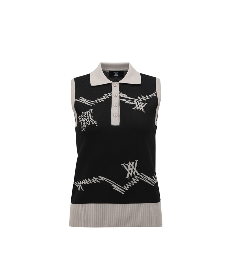 ANEW Golf Women's SM Logo Pattern Knit Vest - Black