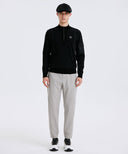 Men's Two Tone Half Zip-Up Pullover - Black