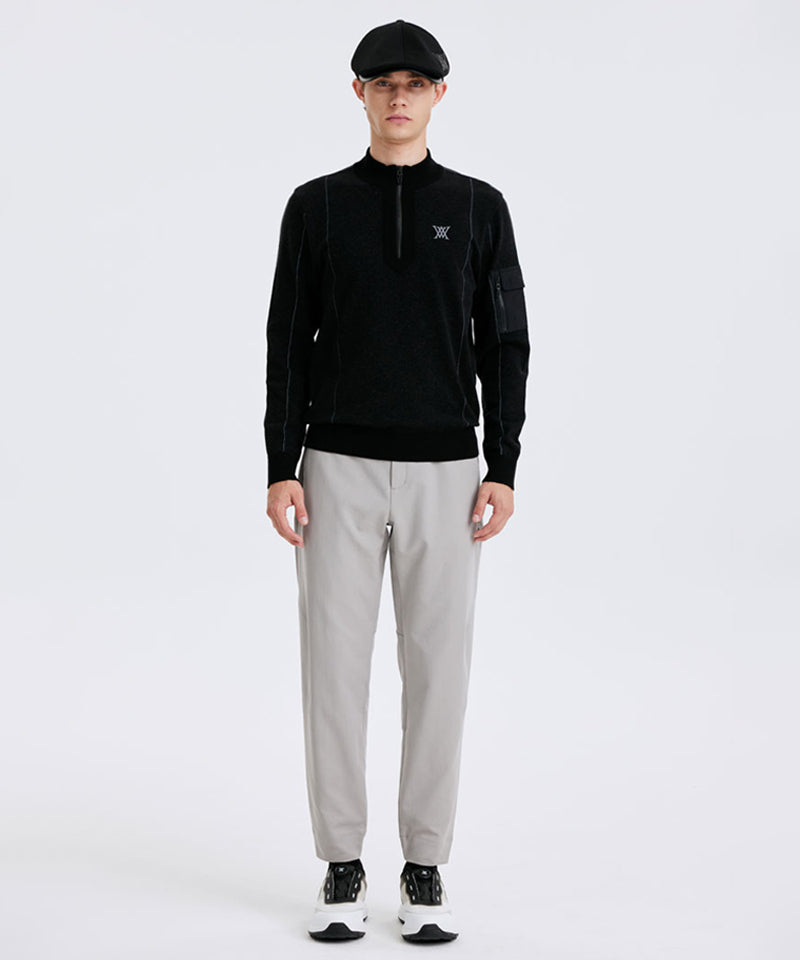 Men's Two Tone Half Zip-Up Pullover - Black