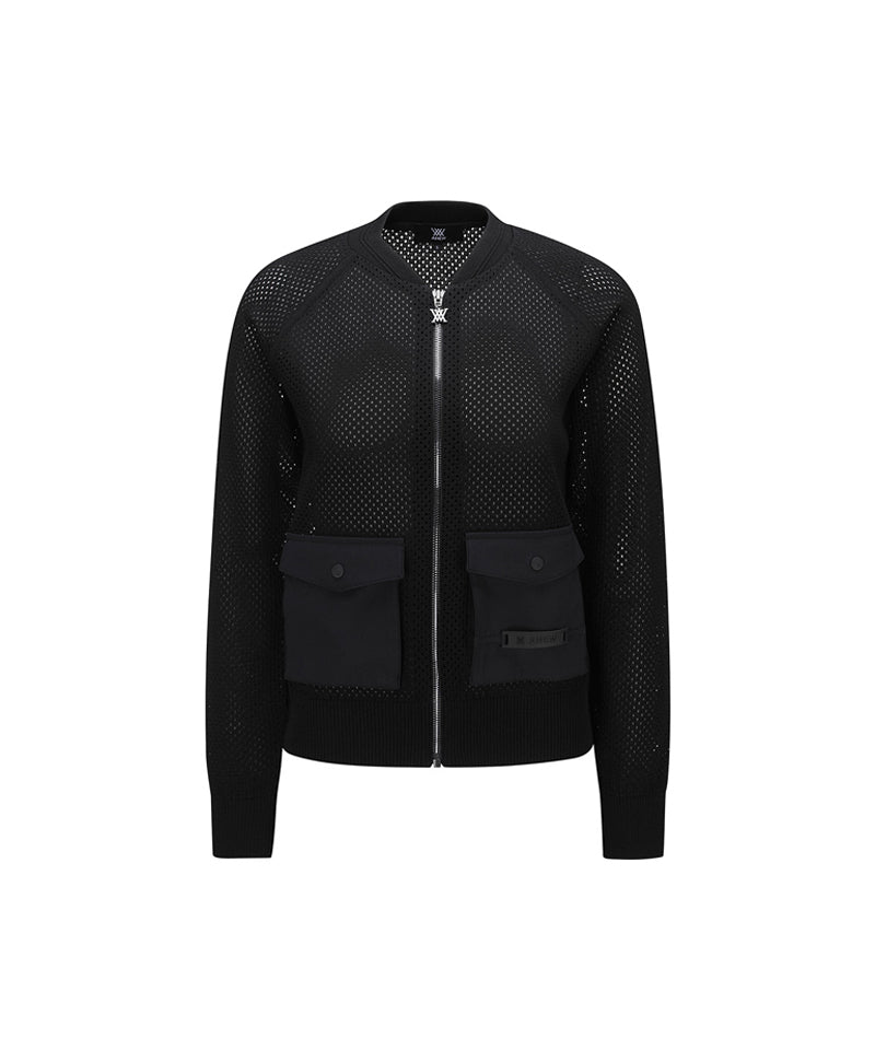 Women's Mesh Zip-Up Cardigan - Black