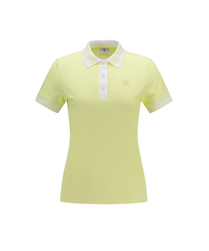 Women Collar Color Block Short T- Shirt - Yellow