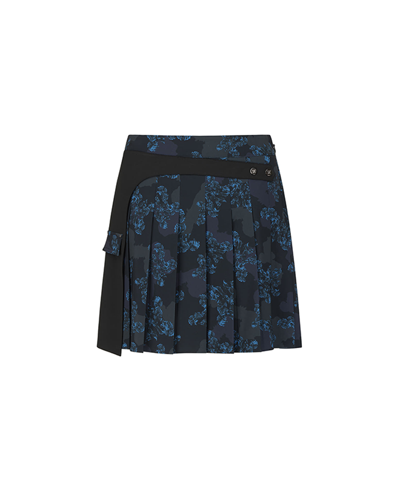 Women's FA Flower Pattern Pleated Skirt - Black