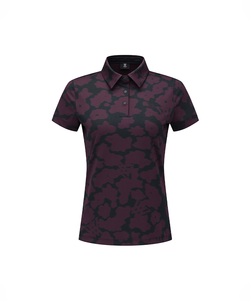 ANEW Golf Women's FA Flower Pattern Short T-Shirt - Burgundy