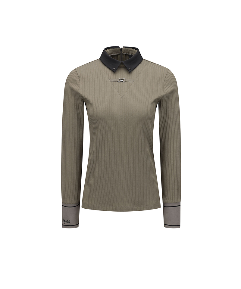 [Signature] Women's Stripe Textured L/TS - Light Brown