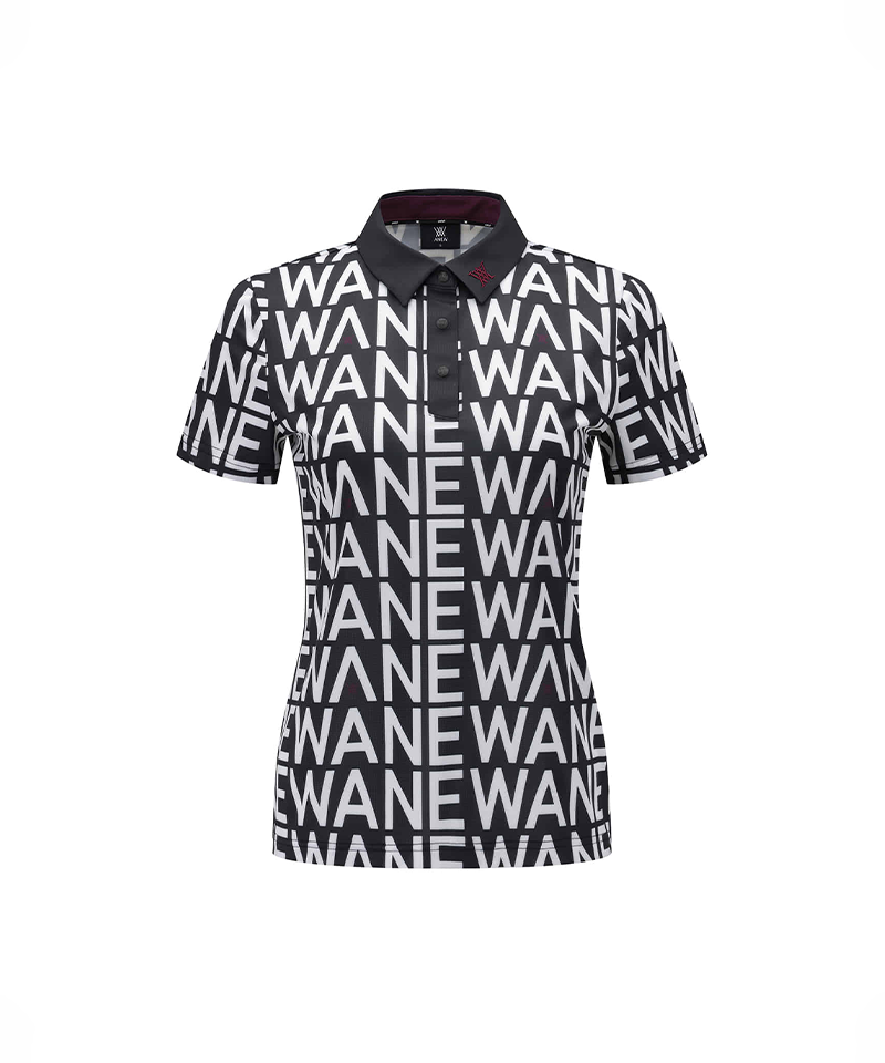 Women's SM Logo Pattern Short T-Shirt - Black