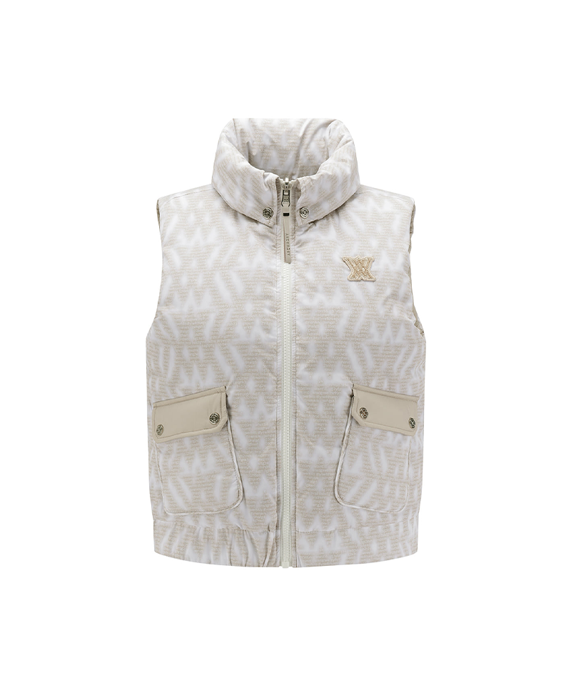 Women's WI Logo Pattern Reversible Down Vest - Beige