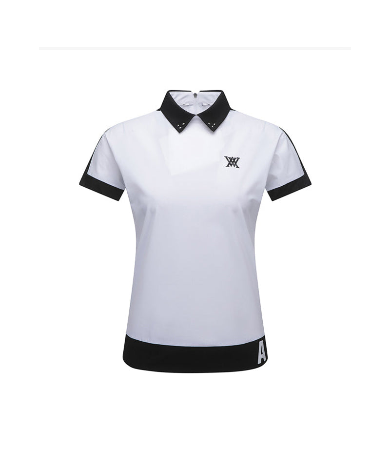 Women's Back Zip Shoulder Tape Point Short T-Shirt - White