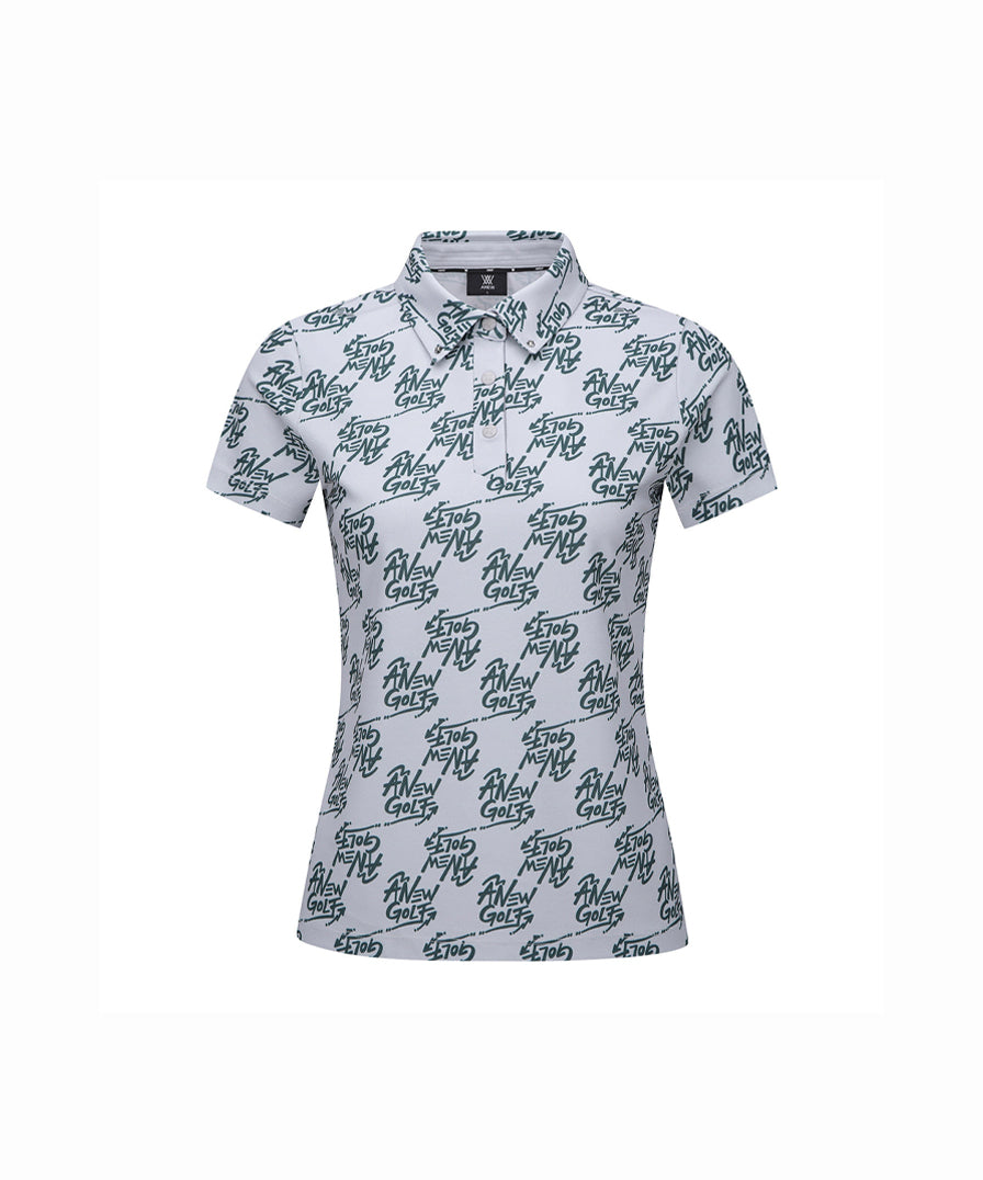 Women's Logo Pattern Short T-Shirt - Gray