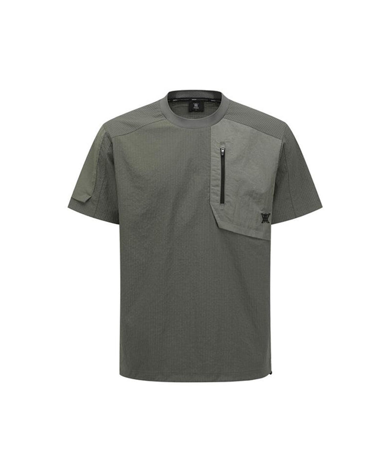 ANEW GOLF Men's SM Wooven Round Short T-Shirt - Light Khaki