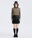 Women's Faux Leather Double Pleats SQ - Black