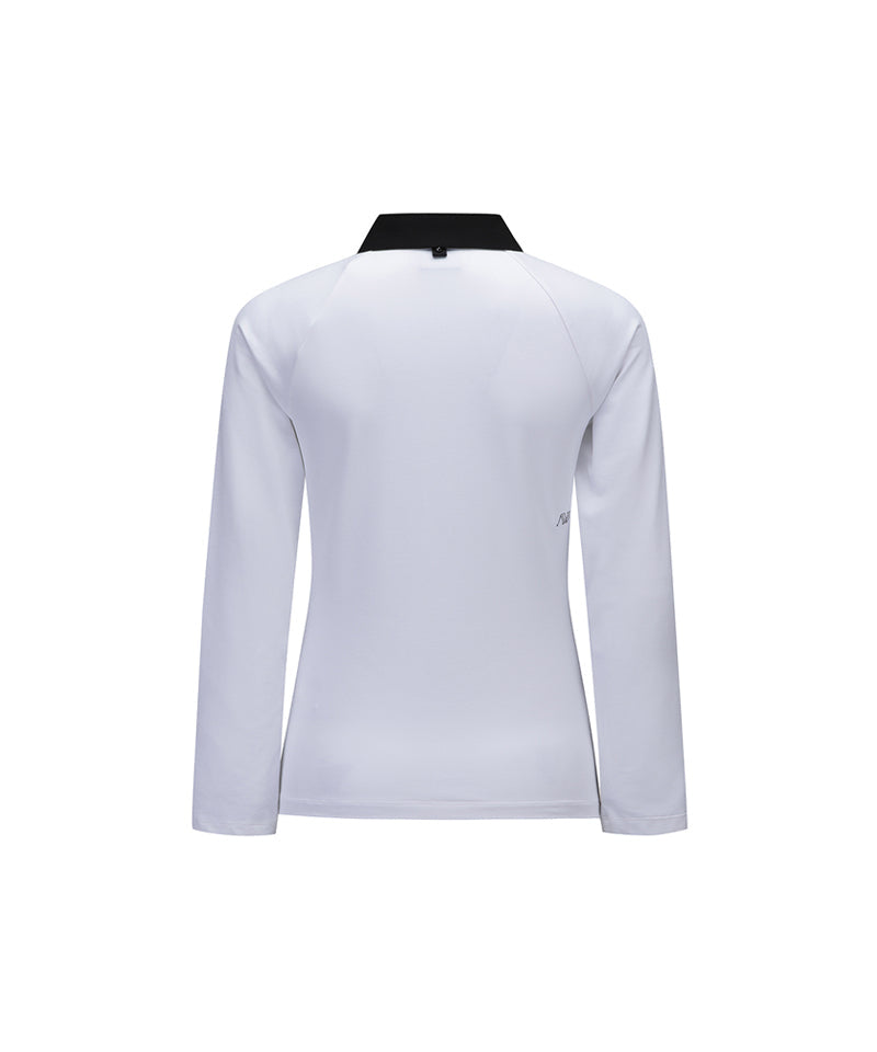 Women's Collar Color Blocked Long T-shirt - Off White
