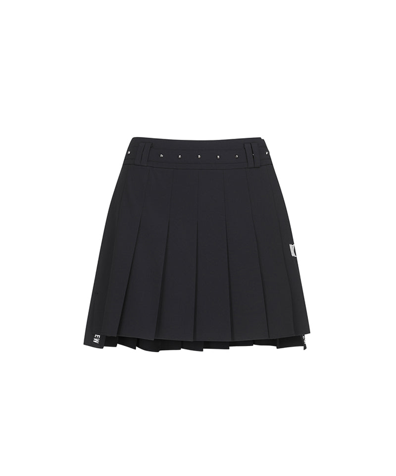 Women's Buckle Point Pleats Skirt - Black