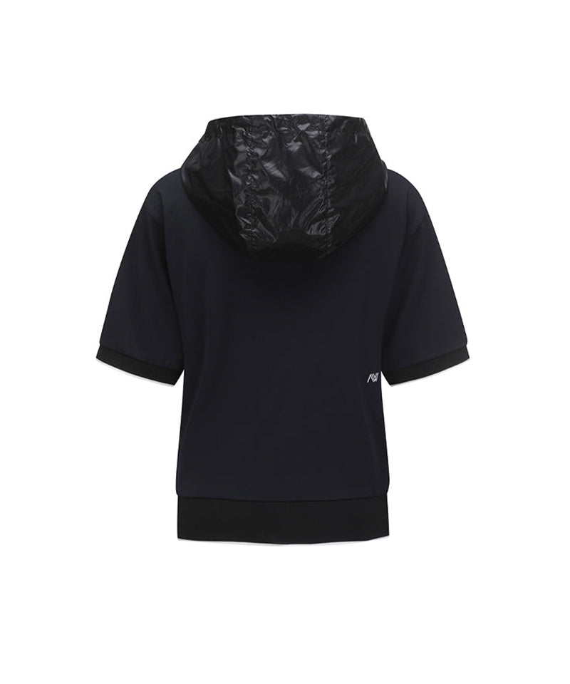 Women's Woven Hybrid Short Hoodie - Black