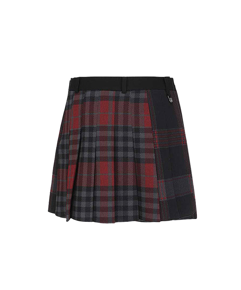 Women's Check Pattern Pleats Skirt - Black