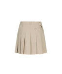 Women's Women Buckle Decoration Pleats Skirt - Beige