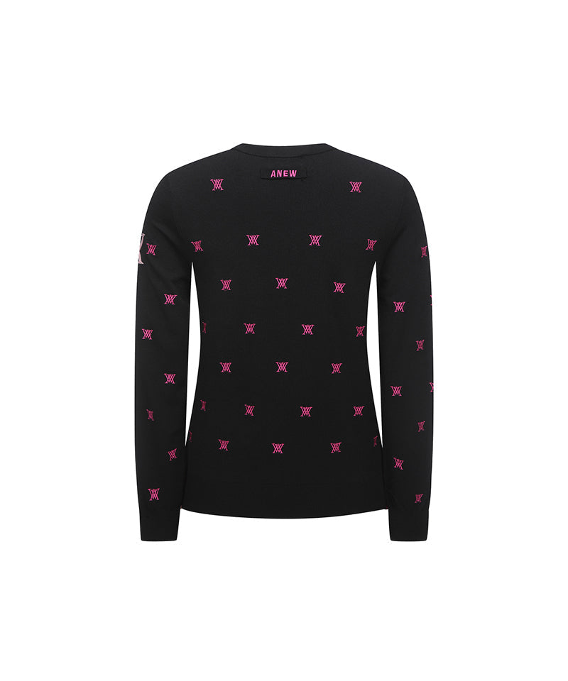 Women's Monogram Logo Point Pullover Sweater - Black