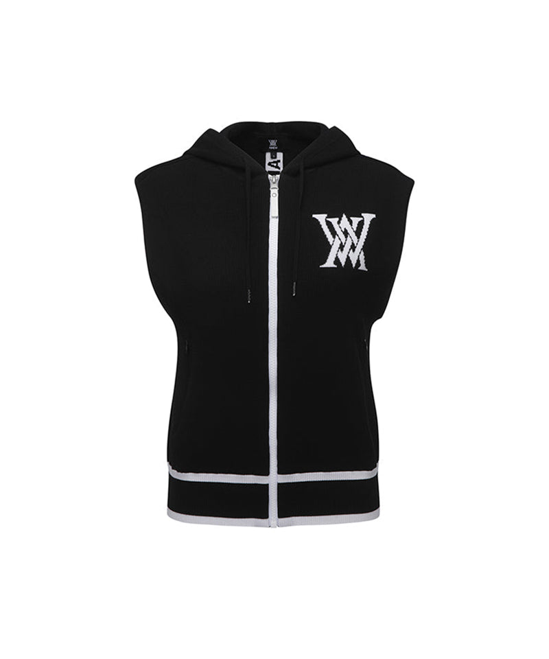 Women's Logo Point Hoodie Vest - Black