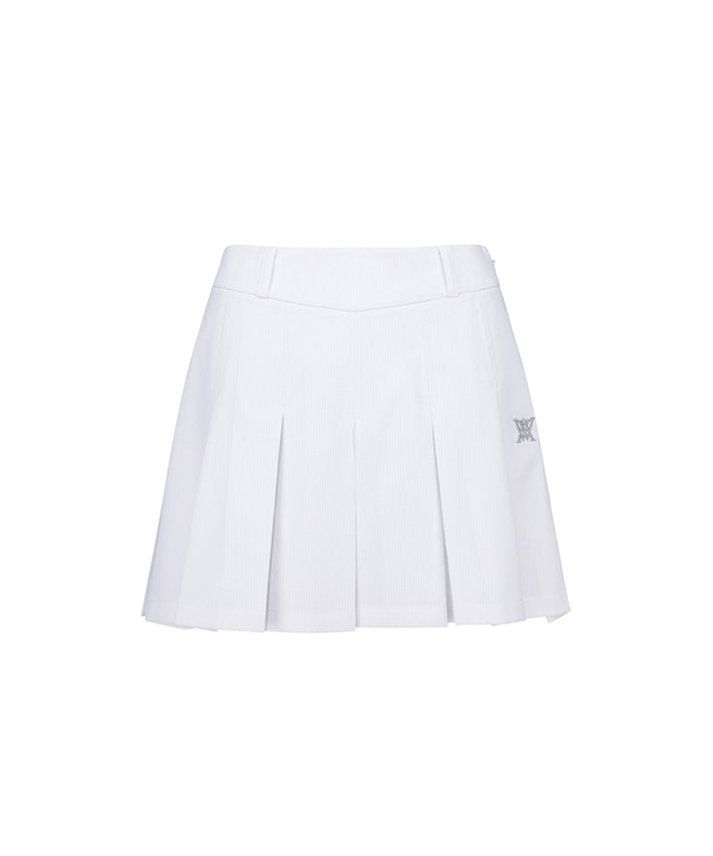 Women's Leather Buckle Point Pleats Skirt - White
