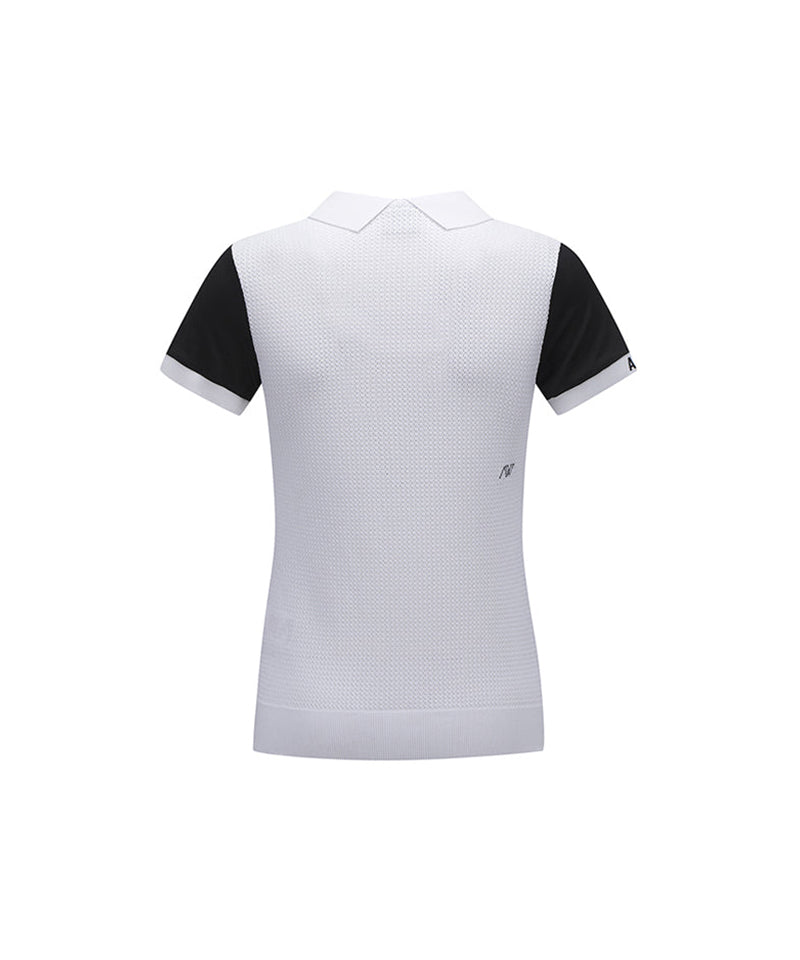 Women's Back Knit Block Short T-Shirt - Black