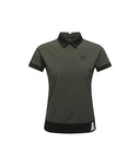 Women's Back Zip Shoulder Tape Point Short T-Shirt - Khaki