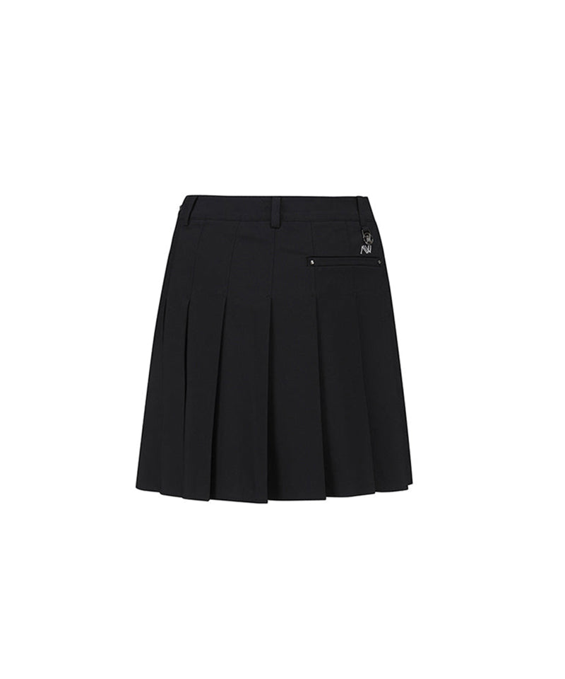 Women's Buckle Decoration Pleats Skirt - Black