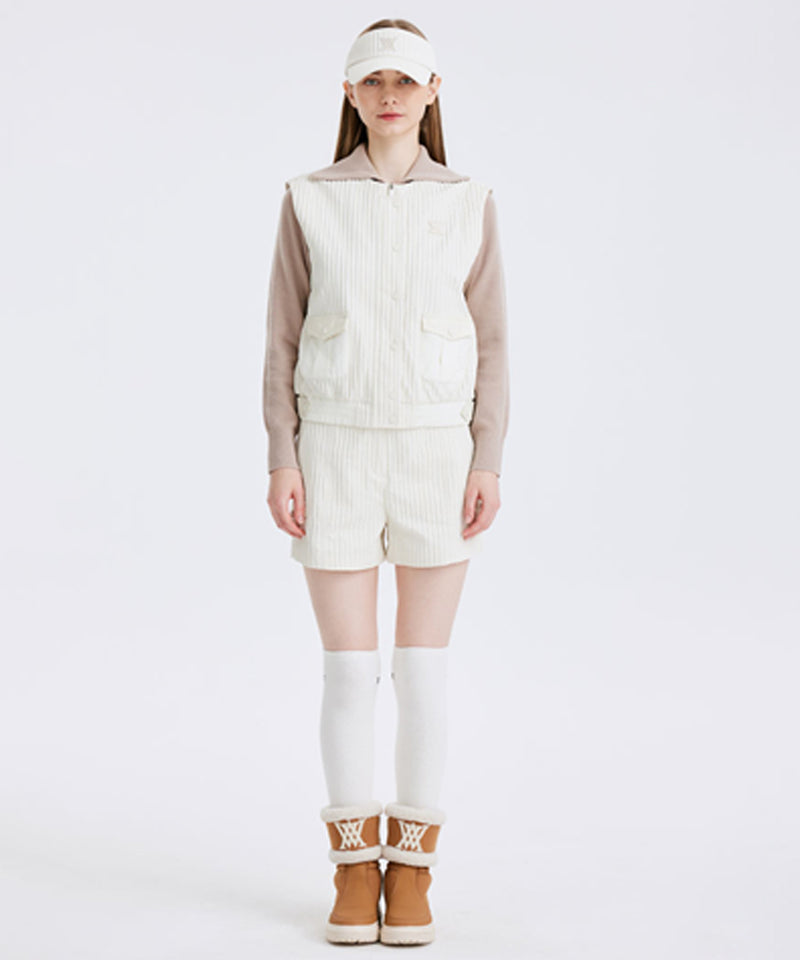 Women's Pocket Pleats Point Vest - Ivory