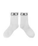 Men's Stripe Logo Middle Socks - White
