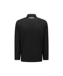 A black long-sleeve collared jacket shown from the back, photographed on a clean white background.