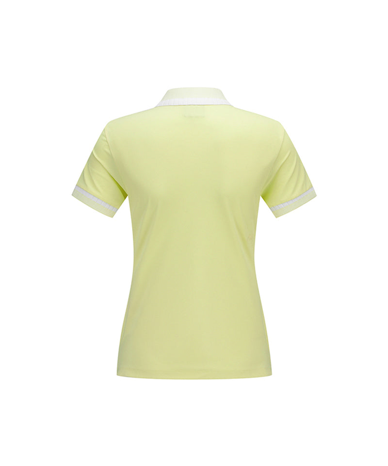 Women Collar Color Block Short T-Shirt - Yellow