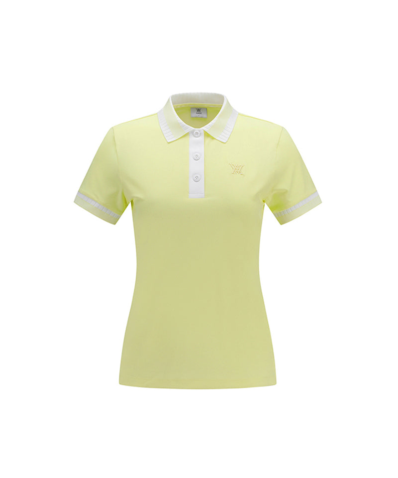 Women Collar Color Block Short T-Shirt - Yellow