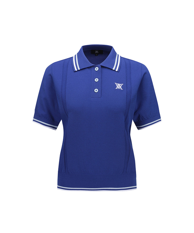 ANEW Golf Women Wide Collared Short Sleeve Sweater - Royal Blue