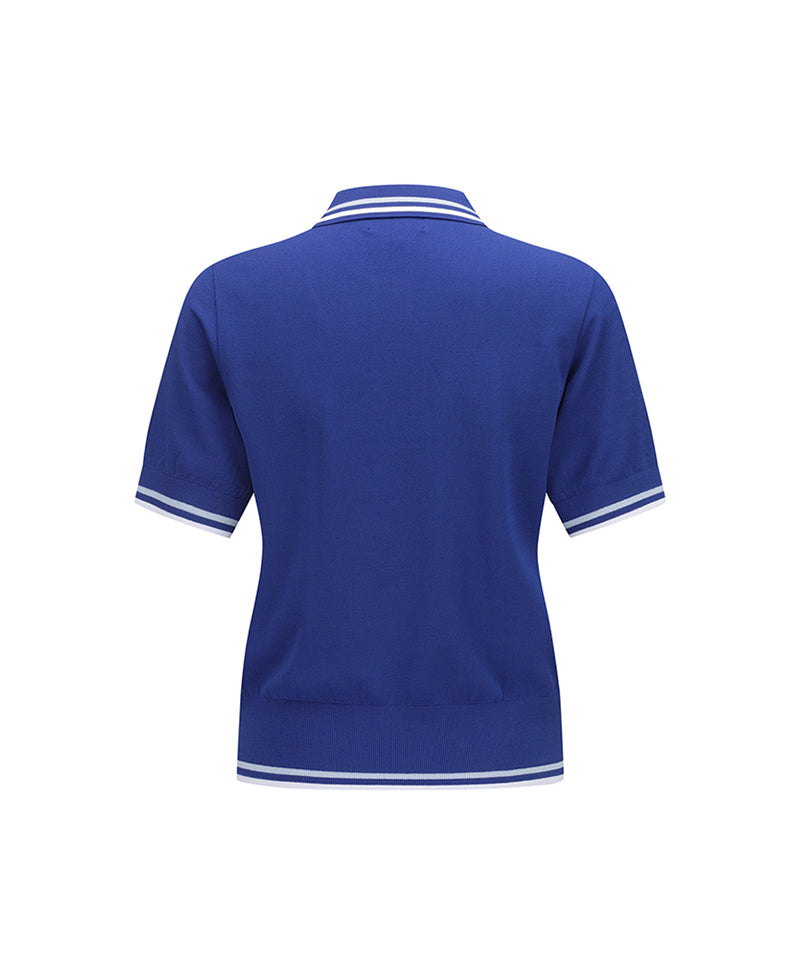 ANEW Golf Women Wide Collared Short Sleeve Sweater - Royal Blue